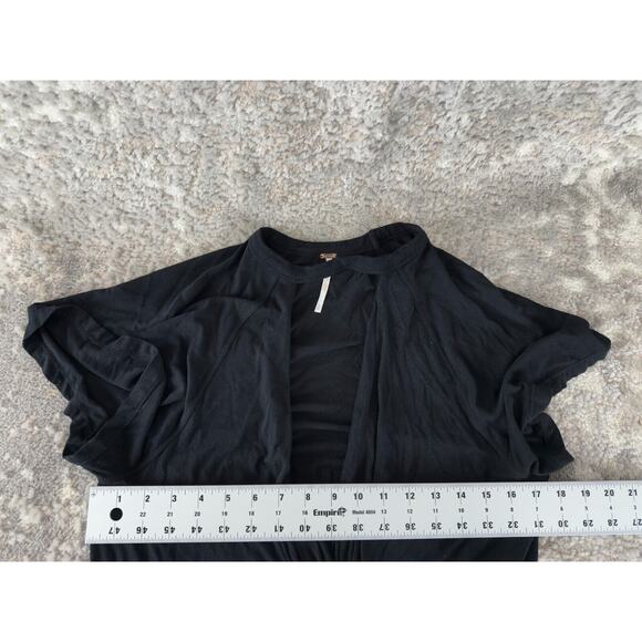 Free People Size M Faux Wrap Stretch Casual Top Black Short Sleeve Round Neck - Picture 4 of 8